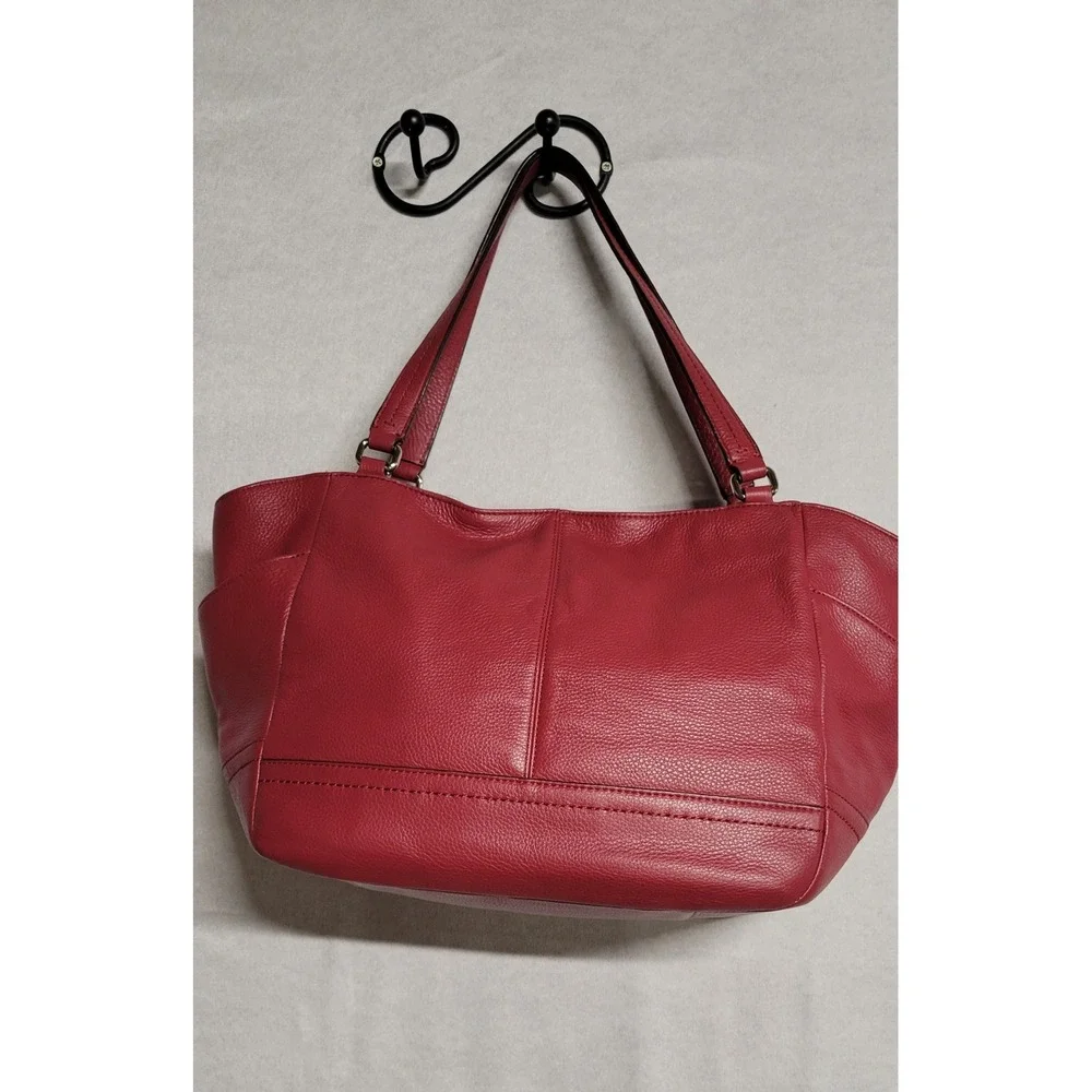 Red Pebble Grain Leather Dual Handle Coach Handbag W Zipper Closure J1321 F23284
